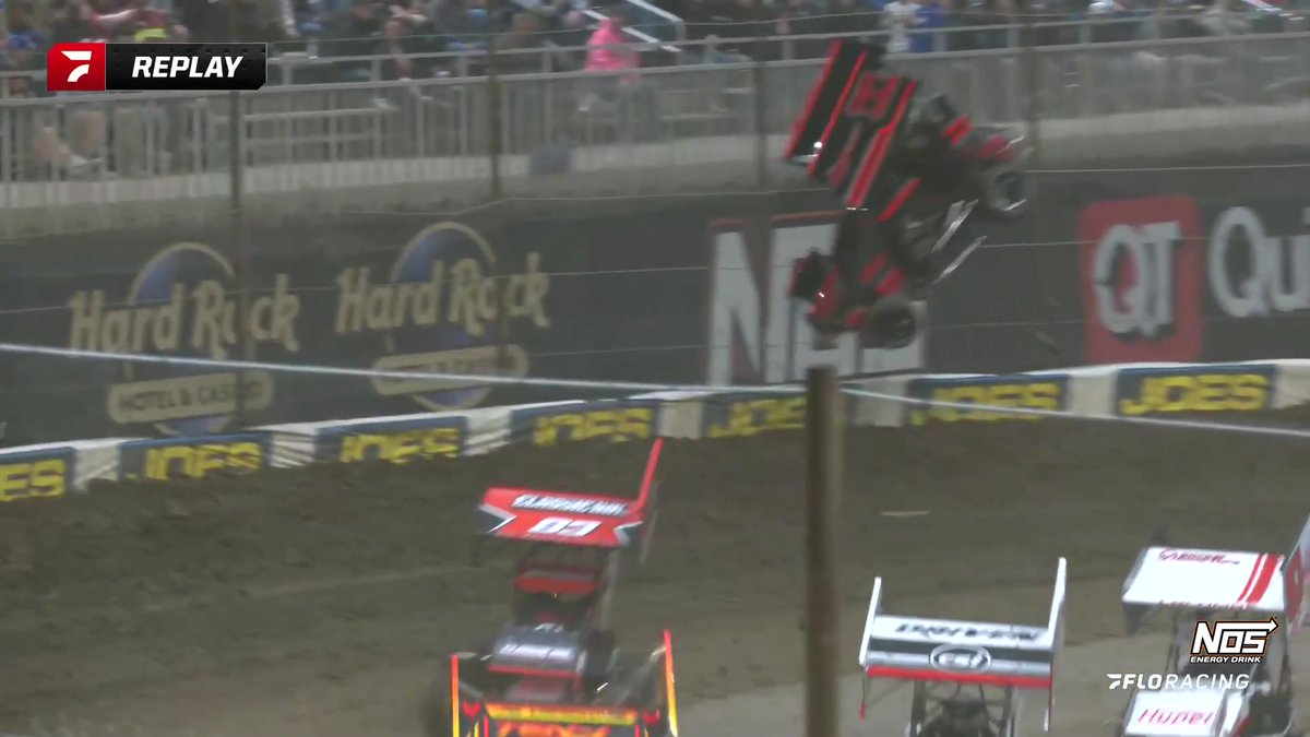 Big ride for Brice Shaid on the opening lap of the Restricted A-Class feature at the #TulsaShootout presented by NOS Energy Drink Tulsa Shootout