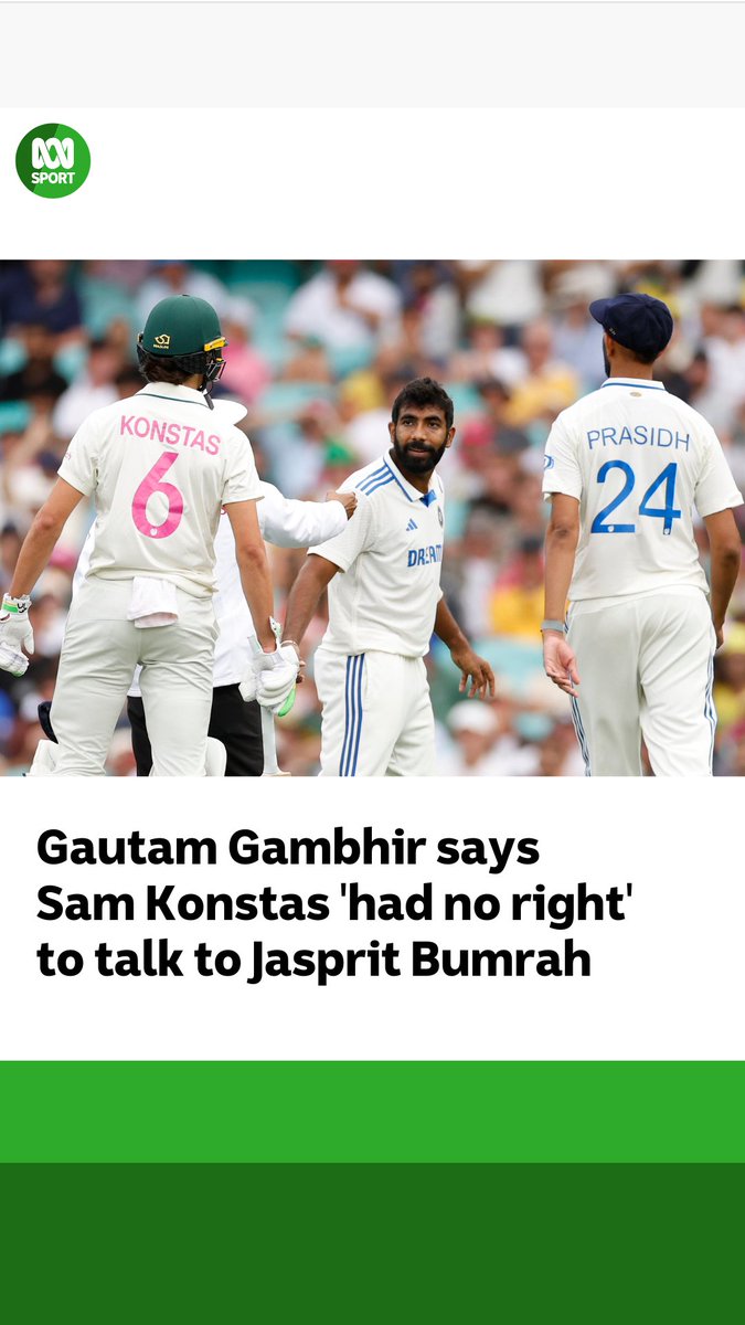 "It's a tough sport played by tough men. You can't be that soft." 👀 🏏 Indian cricket head coach Gautam Gambhir says Sam Konstas 'had no right' to talk to Jasprit Bumrah, after the 3-1 series loss to Australia. Analysis: #AUSvIND