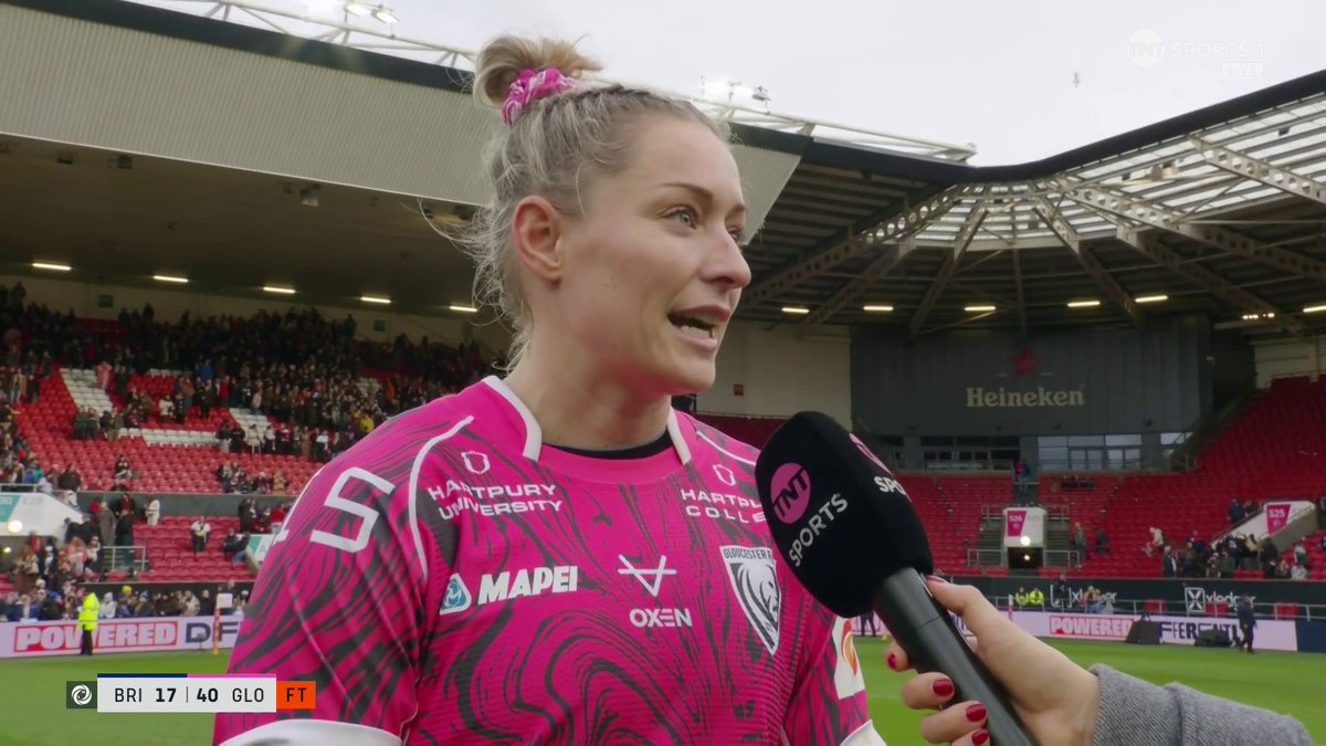 💬 "We're Gloucester-Hartpury if you don't know who we are!" Natasha Hunt speaks after her side's win in front of 9000 fans at Ashton Gate 🙌 #BRIvGLO | #PWR