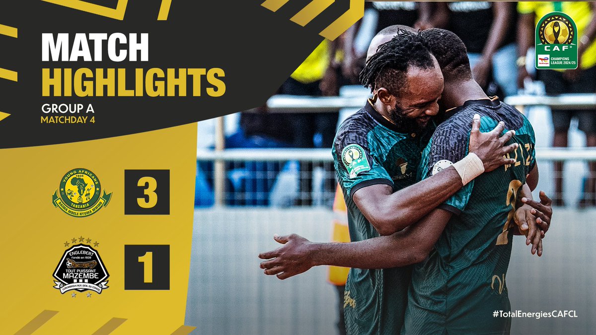 HIGHLIGHTS ๐น A comeback and a first win for Young Africans SC in the 2024/25 #TotalEnergiesCAFCL against TP Mazembe in Matchday 4. ๐ #TotalEnergiesCAFCL | Football Together