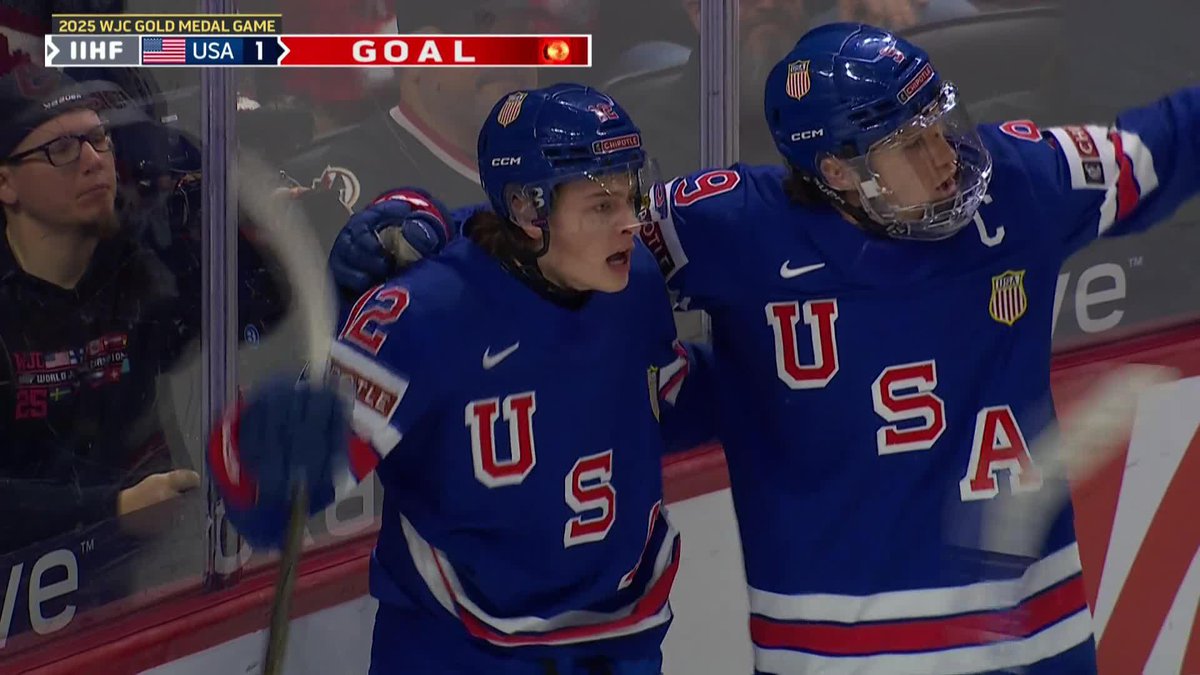 James Hagens with a snipe!😱Shocker... It's a tie game! USA Hockey #USAFIN #WorldJuniors #IIHF