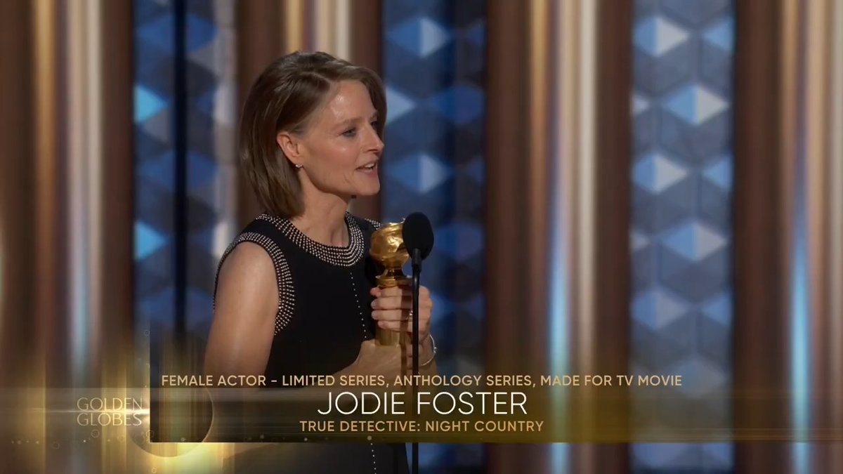 Jodie Foster, you're a #GoldenGlobes WINNER🌟 Congratulations on the win for Best Female Actor – Limited Series, Anthology Series, or Television Motion Picture for True Detective: Night Country!