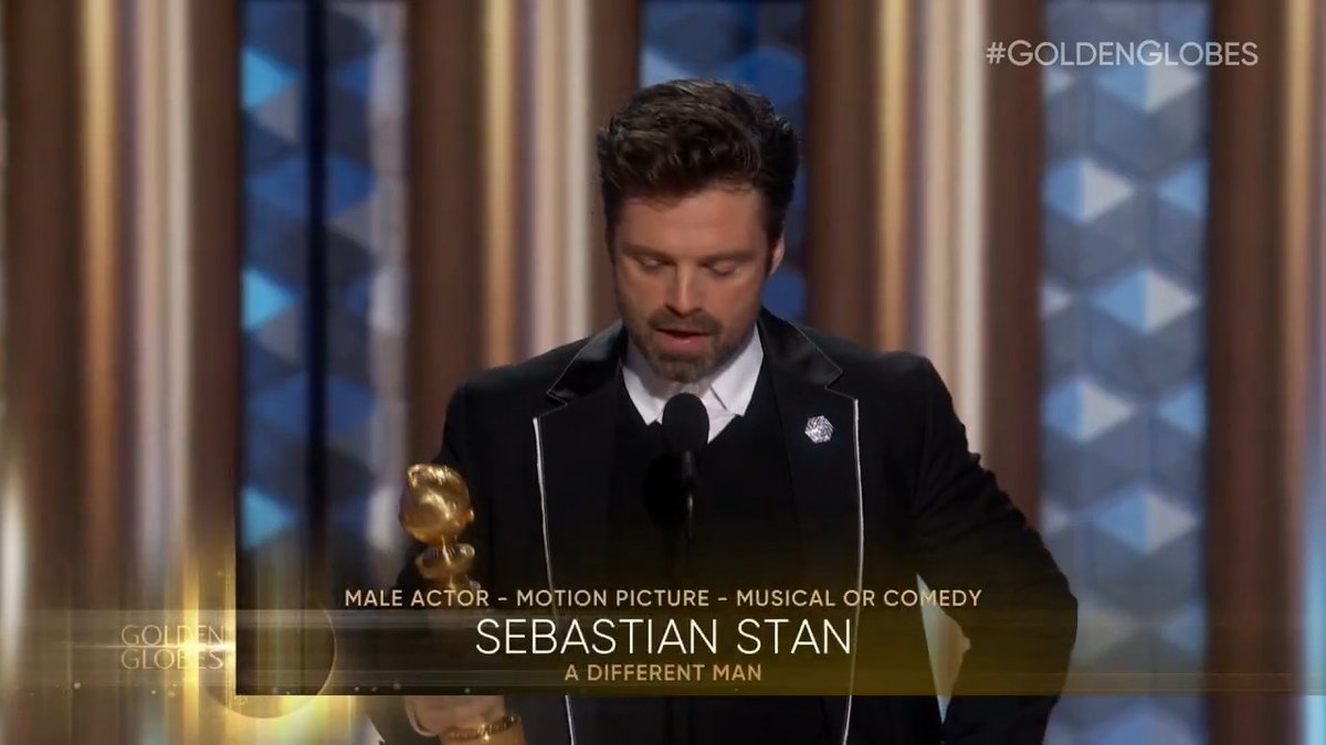 It's a night to remember for Sebastian Stan, who takes home the #GoldenGlobes award for Best Male Actor – Motion Picture – Musical/Comedy for A Different Man!