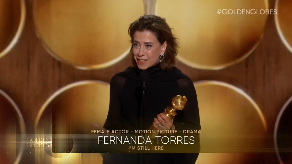 And the winner of Best Female Actor – Motion Picture – Drama is Fernanda Torres for I'm Still Here! #GoldenGlobes