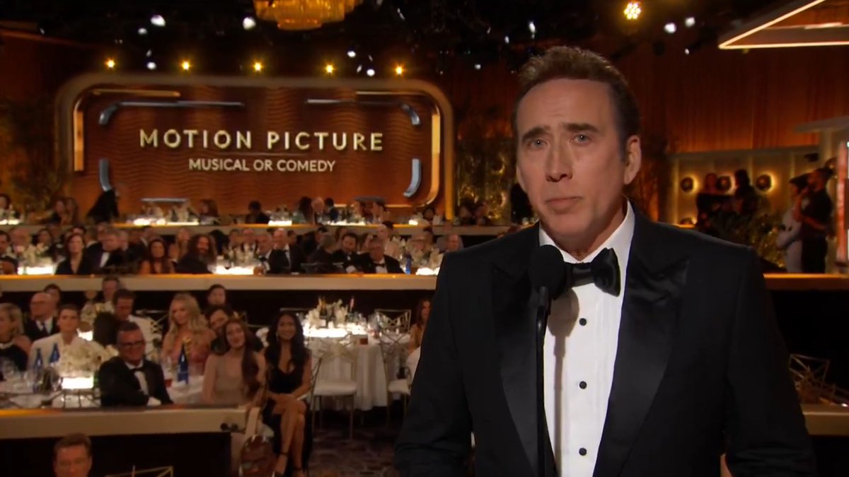 Last but certainly not least... here to present the final award of the night, it's Nicolas Cage! #GoldenGlobes