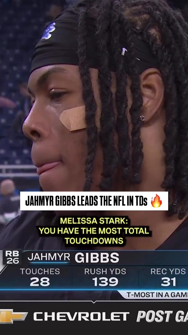 Jahmyr Gibbs gives all the credit to his team after reaching 20 touchdowns this season on Sunday night. 🦁 #OnePride