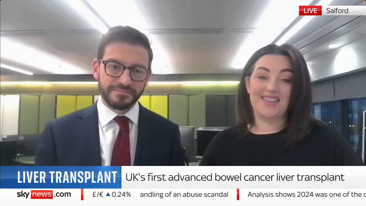 "It's an absolutely amazing, but yet surreal, feeling." Bianca Perea speaks to Sky News after undergoing the UK's first liver transplant for advanced bowel cancer. Read more: