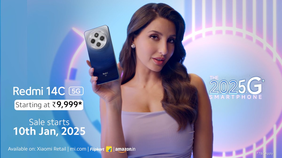 The #Redmi14C 5G is built for all your entertainment needs with: - 4nm Snapdragon® 4 Gen 2 5G - Segment’s biggest 17.47cm (6.88) display - 50MP Dual + 8MP Selfie Cameras - Massive 5160mAh Battery First sale: 10th Jan 2024, starting at ₹9,999*. Know more: