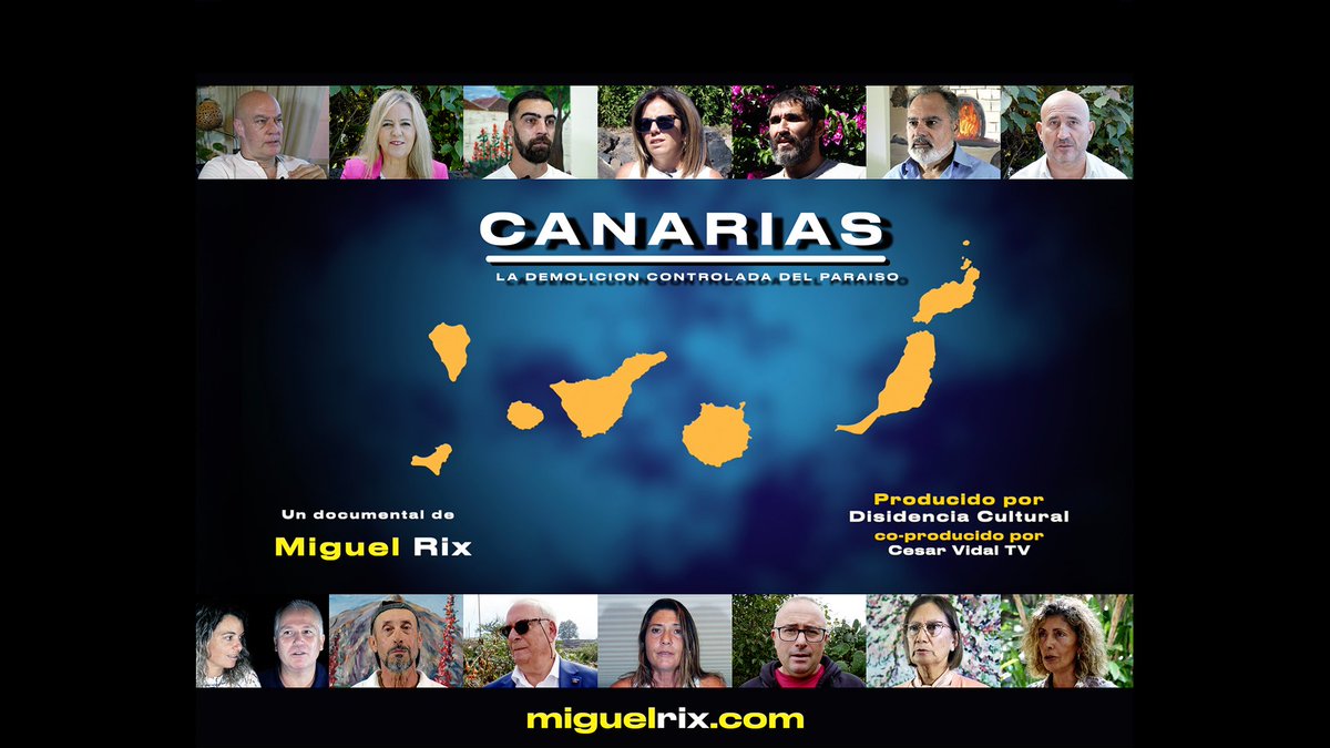 El impactante documental "Canarias, La demolición controlada del paraíso", escrito y dirigido por Miguel Rix, ya está disponible en exclusiva para suscriptores de César Vidal TV. Lo que ocurre en Canarias es un inquietante anticipo de la Agenda 2030, un modelo que podría expandirse al resto del país. 🇮🇨🔥 ¿Estás preparado para descubrir la verdad? 💥 Aprovecha ahora: Usa el código DOCUMENTALCANARIAS y obtén un 15% de descuento el primer mes. Con tu suscripción, también accedes al resto de nuestra programación exclusiva. Te puedes dar de baja cuando quieras sin ningún compromiso. 🔗 Suscríbete ahora en 👉 📺 Y disfruta del documental en 👉 _____________________________ Canarias, La demolición controlada del paraíso Rodado en otoño de 2024, “Canarias: la demolición controlada del paraíso” profundiza en las distintas problemáticas que actualmente sufren las islas Canarias, relegadas a un segundo plano por el estado español desde el inicio de la transición. Mediante 15 entrevistas profundizaremos de manera objetiva y alejada de clichés, sobre todo en la inmigración ilegal, tratando desde los centros de acogida y los problemas de seguridad que éstos conllevan, hasta el incesante tráfico humano que genera un negocio muy suculento para diferentes actores (mafias, ONG`s, políticos…). El resto de los temas de este trabajo son: La nefasta gestión medioambiental ante los desastres naturales que se han producido en Canarias gracias a las políticas ecologistas alineadas con la Agenda 2030, que están afectando tanto a la naturaleza canaria como al sector primario. Sin olvidar el turismo, analizando un fenómeno curioso que se está dando en los últimos tiempos en las islas: la turismo fobia, que “casualmente”, también tiene relación con el movimiento “ecologista” actual. Este trabajo es un grito desesperado para que peninsulares y canarios, retomemos el control y el buen rumbo de nuestras islas “afortunadas”.