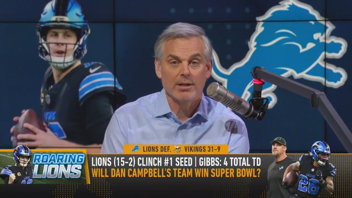 "The Lions are a symbol of so many things great about the NFL. Every game matters... Unapologetically alpha." @ColinCowherd on Detroit clinching No.1 seed