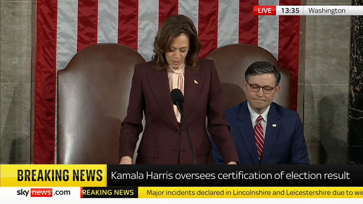 BREAKING: US Congress has certified President-elect Donald Trump as the winner of the 2024 election. Watch as Kamala Harris, presiding over proceedings as the role of the office, reads out the official result Sky 501, Virgin 602