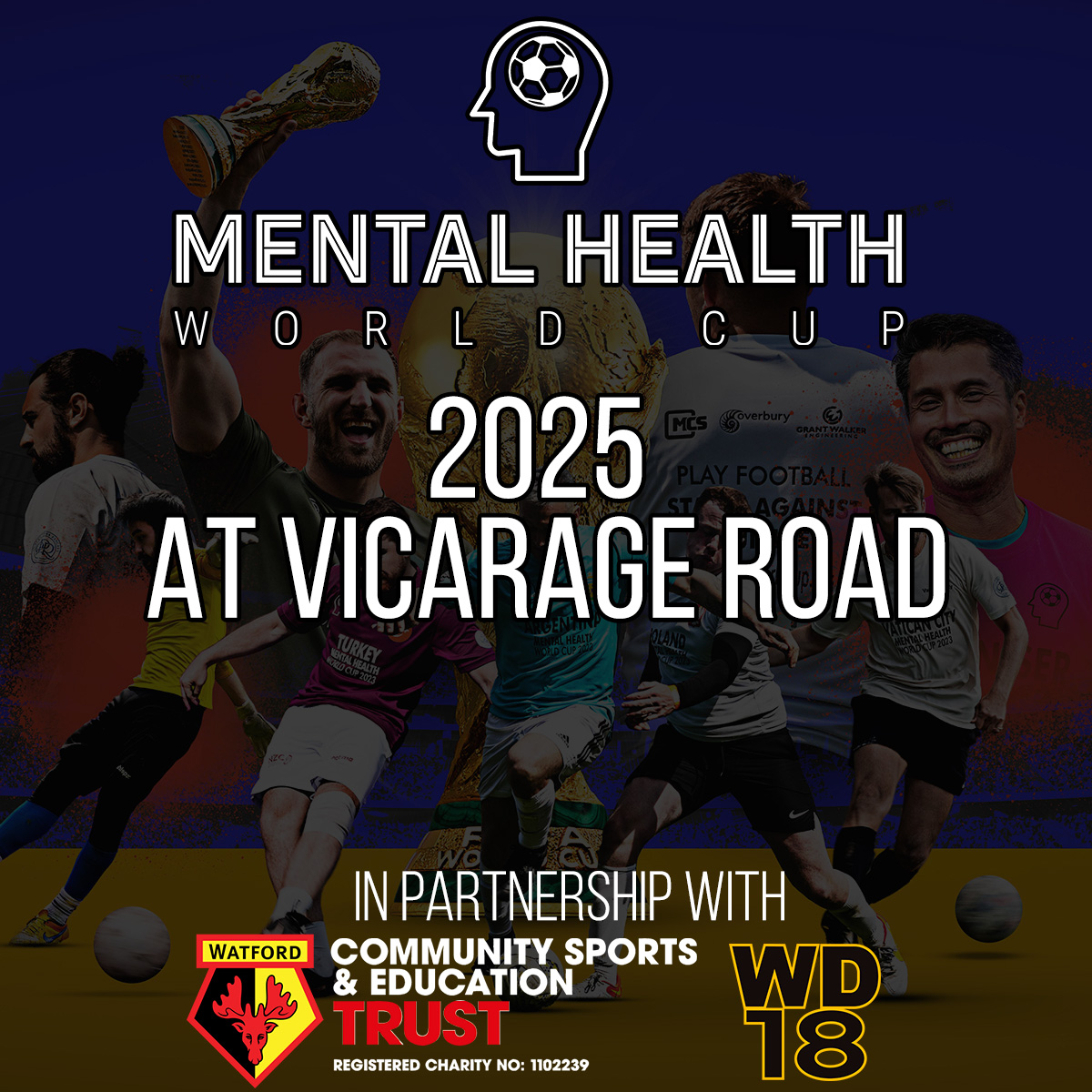 We're buzzing to announce we're partnering with @MHWorldCup to give you the chance to play at Vicarage Road. Another charity football event where we'll be raising money for Hertfordshire Mind Network, Peace Hospice Care, Watford FC CSE Trust, @CommonGoalOrg and The OLLIE Foundation. All RTs are appreciated. 💛