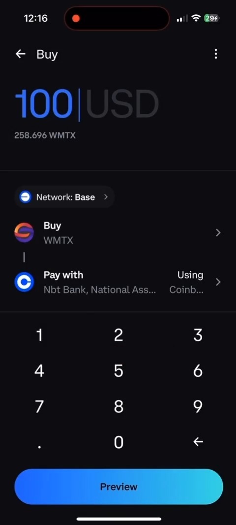 🪙 Use @CoinbaseWallet? 🇺🇸 Located in the USA? ✅ You can buy $WMTX with FIAT on Base . ▶️ Watch the video to learn how.