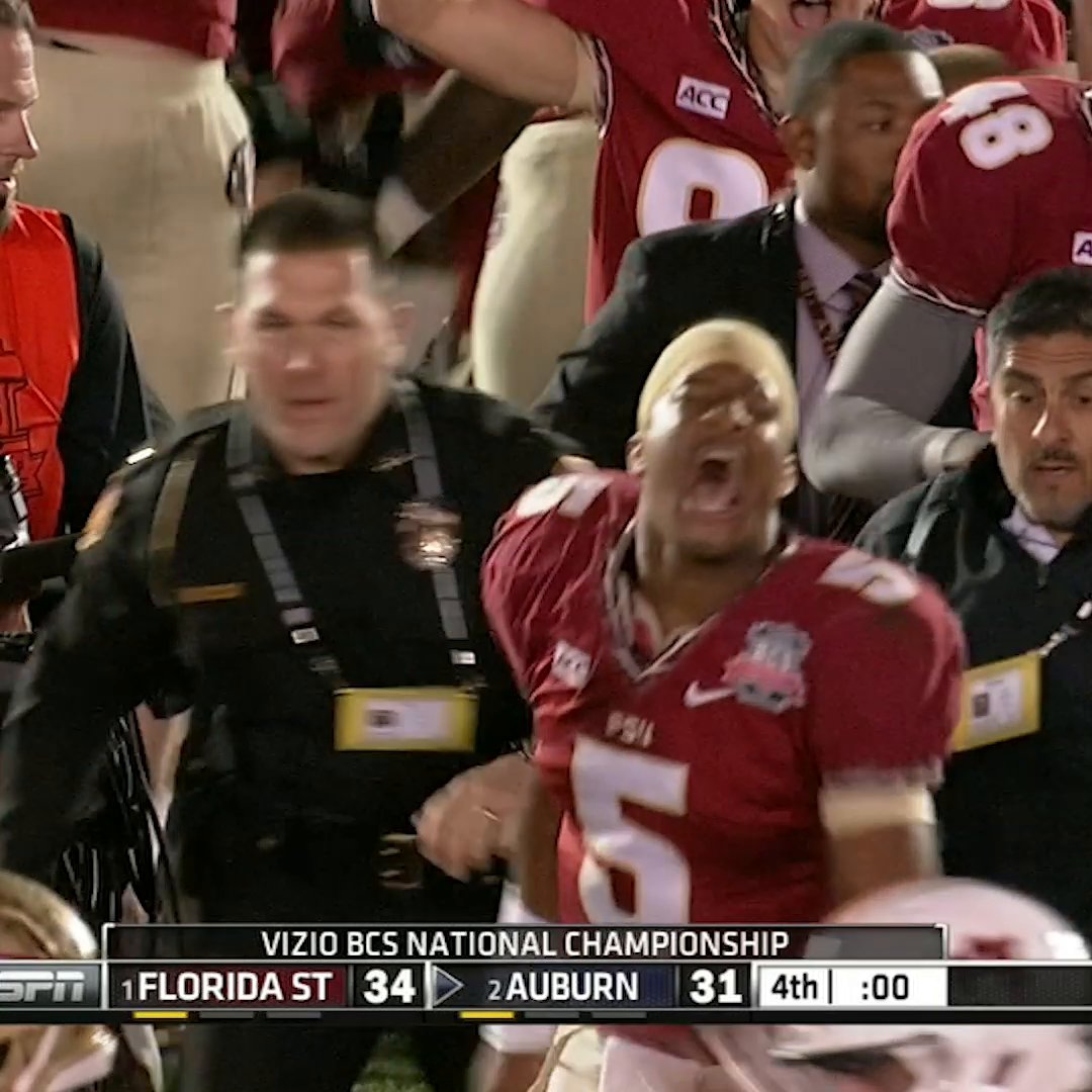 On this day in 2014, Jameis Winston led #1 Florida State to a comeback win against #2 Auburn (+11) in the National Championship Winston found Kelvin Benjamin for the game winning touchdown with 13 seconds left for the 34-31 victory