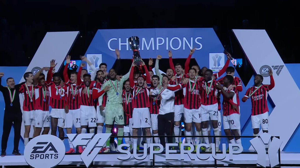 AC Milan lift the trophy! 🏆 The Rossoneri are Supercoppa Italiana Champions after defeating Inter 🔴⚫
