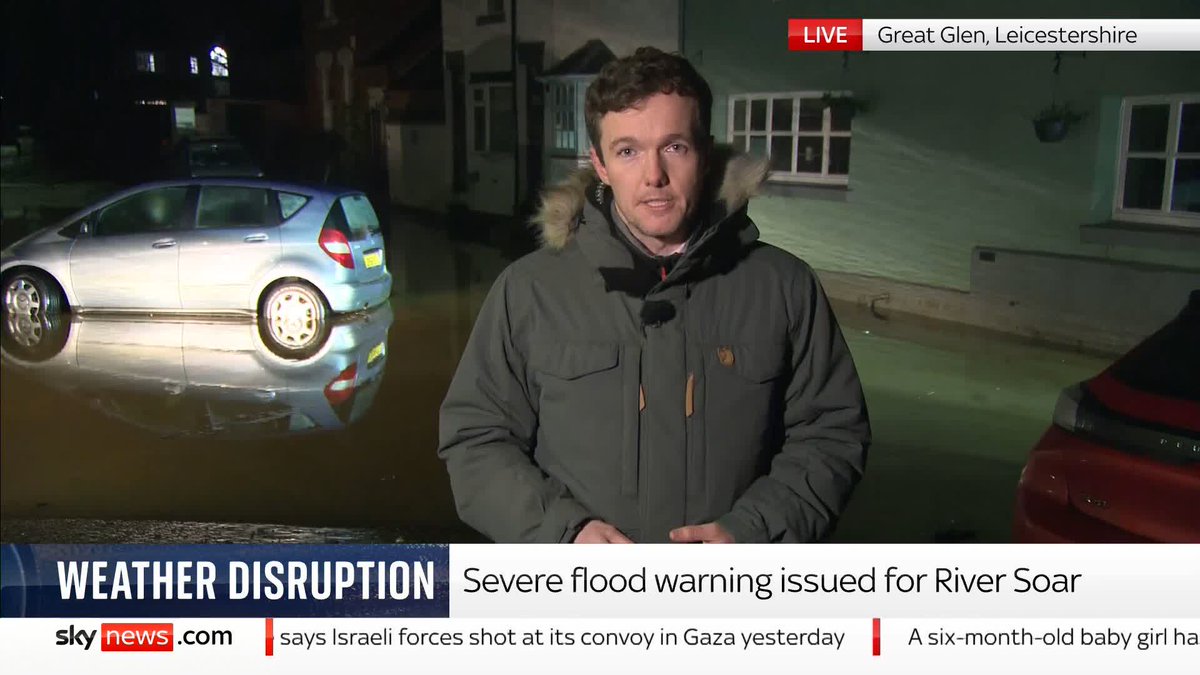 'The first severe warning here has been issued.' Matthew Thompson reports live from Leicestershire as severe flood warnings are issued for the River Soar. He adds 'conditions right across the country could get worse, before they get any better 📺 Sky 501