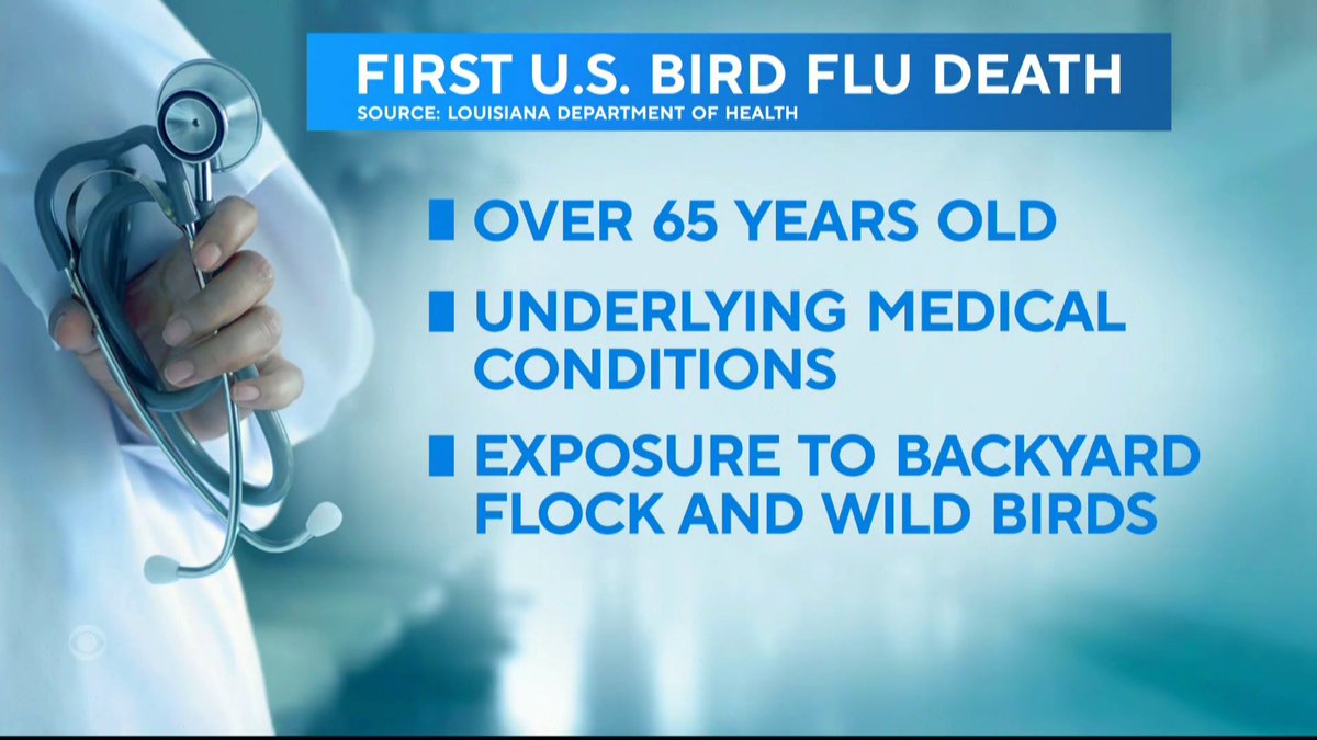 A Louisiana resident has died after being hospitalized with bird flu, marking the first U.S. death from the H5N1 virus.