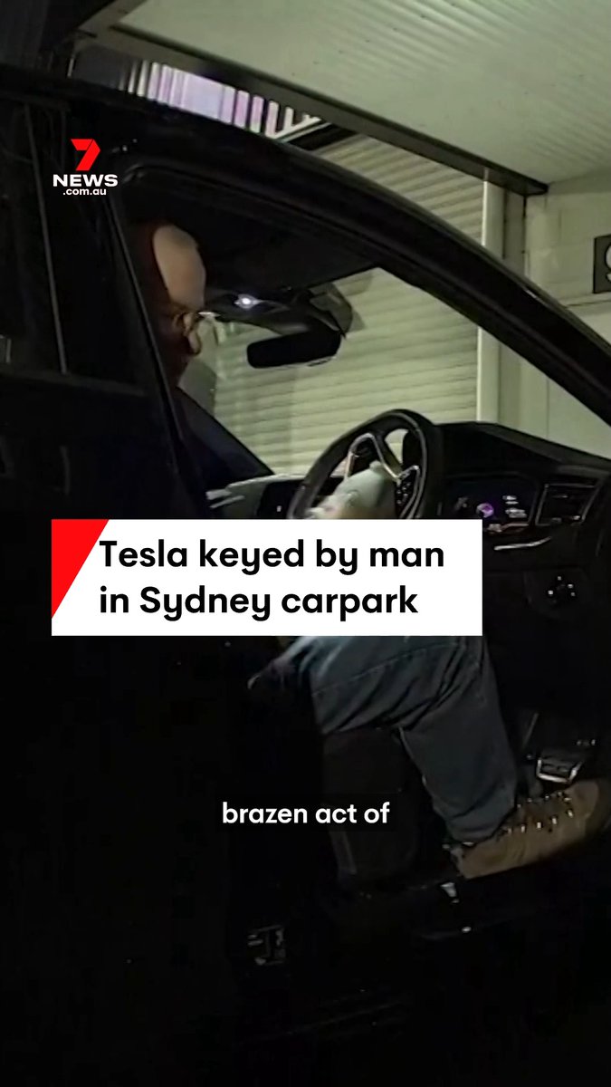 A man has been caught on camera keying a Telsa in a Sydney carpark. #tesla #carkeyed #carpark #cars #ev #electricve #electricvehicle #electricvehicles #7NEWS