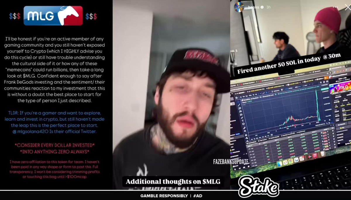 FaZe Banks talks about the #1 Gaming Culture meme coin called $MLG.. 👀🔥 “This doesnt benefit me at all - The people that have the biggest and best understanding of this, are gonna make the most money”