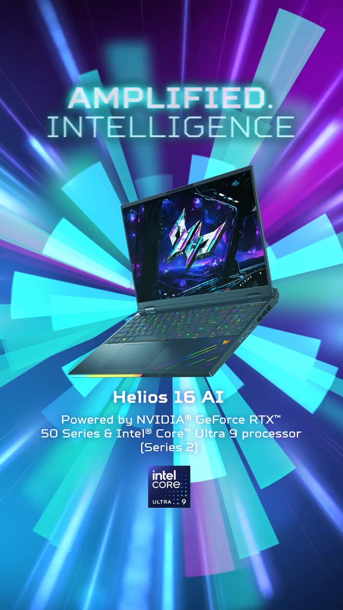 🚀 Get ready to elevate your gaming experience with our latest Predator releases! Introducing the Helios 16 AI, Helios 18 AI, and Helios Neo 16S AI. Designed with the #IntelCoreUltra 9 processor, these gaming laptops are built to dominate the battlefield.