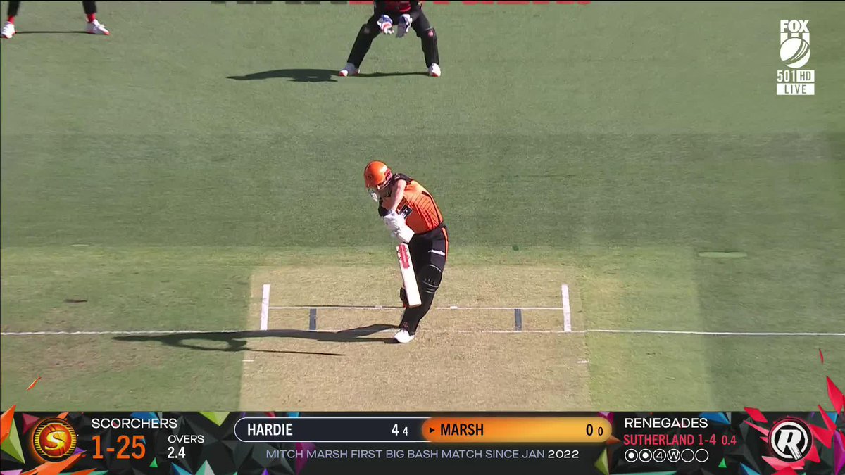 Mitch Marsh goes for a golden duck and Will Sutherland is on a hat-trick! 🦆 📺 WATCH #BBL14 on Ch. 501 or stream via Kayo ✍️ LIVE BLOG 🔢 MATCH CENTRE