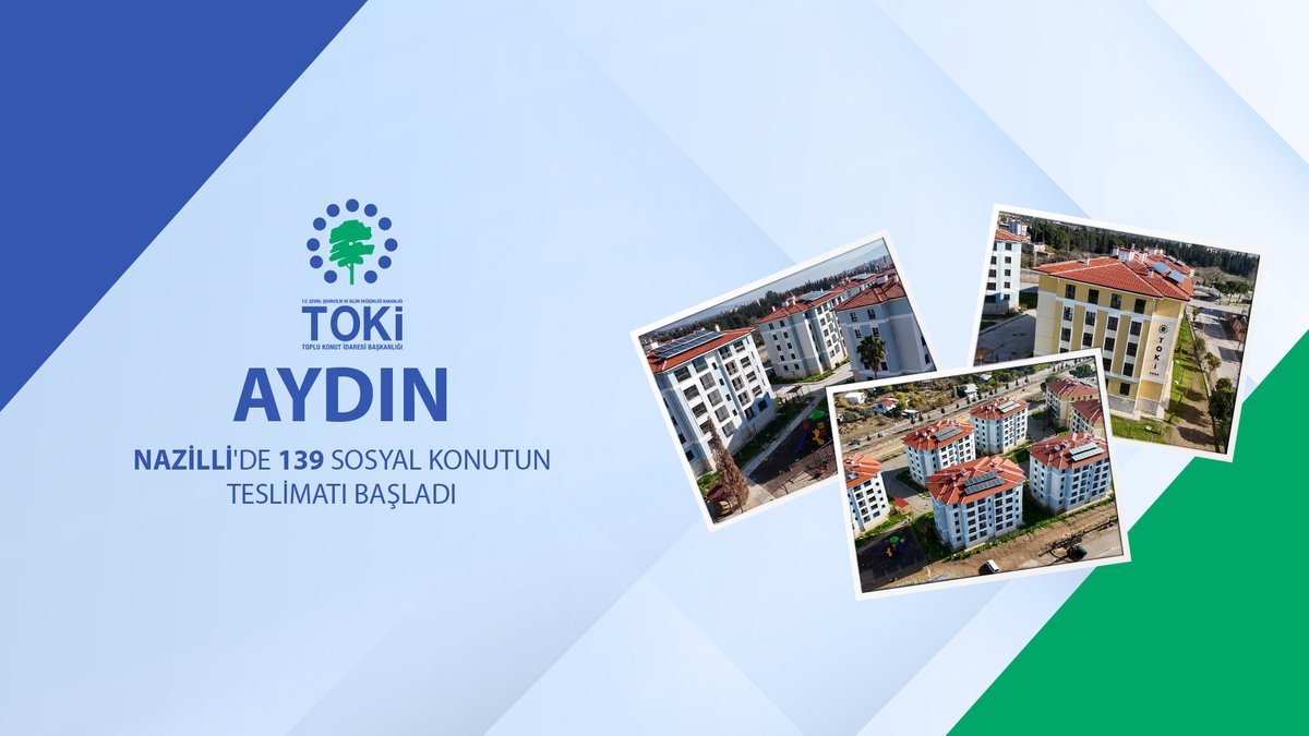 📍 Aydın Nazilli'de 139 sosyal konut inşa ettik. 🗓️ 06 – 17 Ocak 2025 tarihleri arasında hak sahiplerine teslim edilecek. 🍀 Dinlenme alanlarının, parkların ve yeşil alanların bulunduğu proje ile vatandaşlarımız yeni bir yaşam alanına kavuştu. 📌 Teslim programı için👇