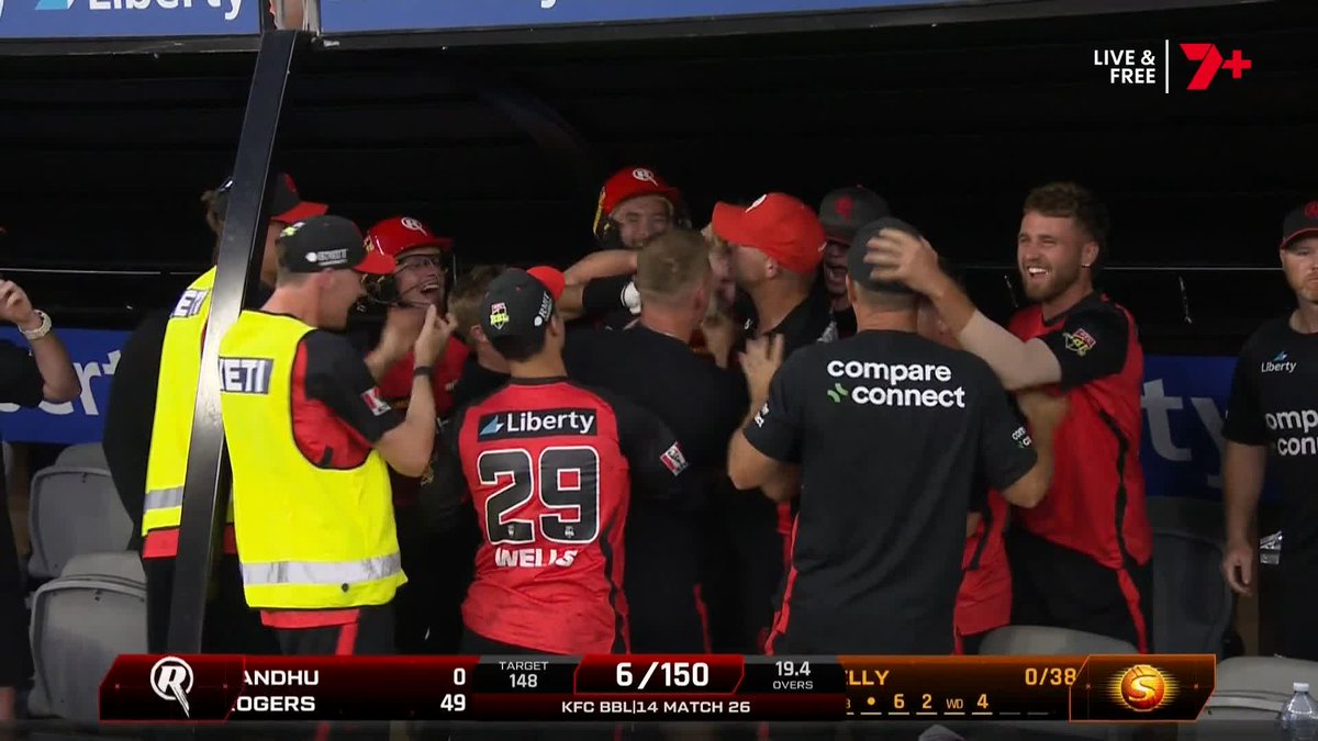 A double-wicket maiden started their innings. They were four wickets down inside five overs. They scored just 47 runs to the drinks break… And the Renegades, somehow, have won this game of cricket! 🤯 #BBL14