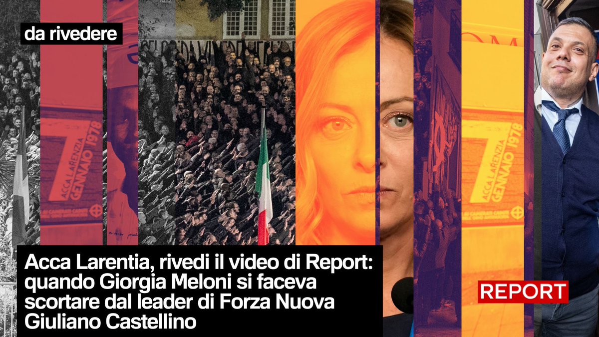 Oggi, la commemorazione di Acca Larentia, tra critiche e accuse per la presenza di matrice fascista. Nell'inchiesta 5 sfumature di nero, #Report mandava in onda un video del 2008 di Giorgia Meloni presente alla commemorazione. Ad accoglierla, il leader di Forza Nuova Castellino.