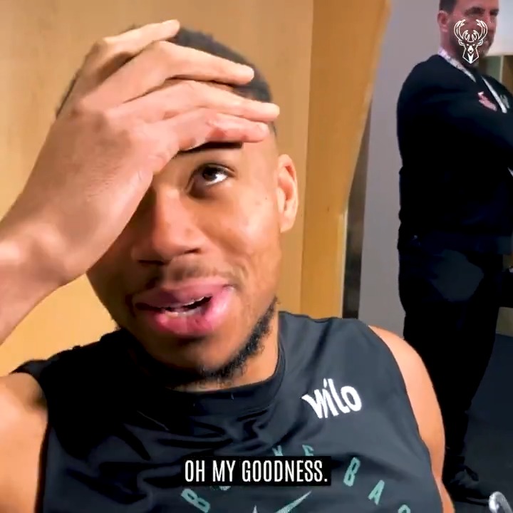 "I got some stitches in my finger. I told my wife. My wife's still with me. She still likes me." Giannis feels great. 😂