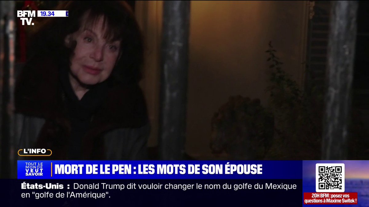 🇫🇷 FLASH | "Je me sens très pas bien. Je vais essayer de réapprendre à vivre sans lui", a déclaré en larmes Jany, la femme de Jean-Marie Le Pen.