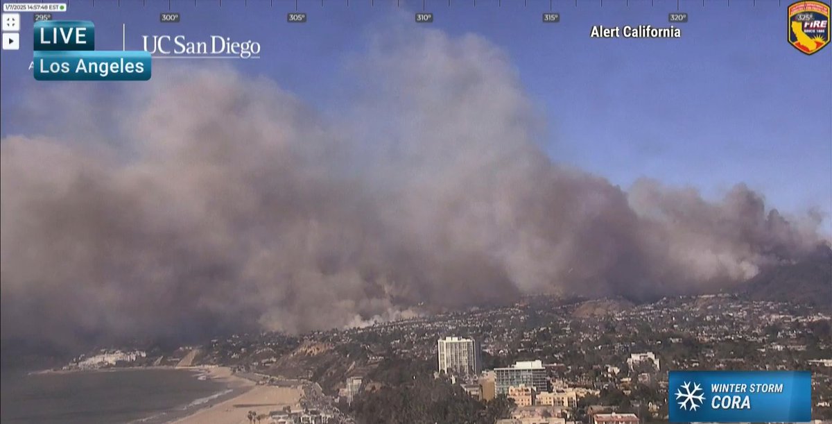 BREAKING: Live cameras show the #PalisadesFire that has erupted in Southern California amid an extreme red flag warning. Here’s the latest: