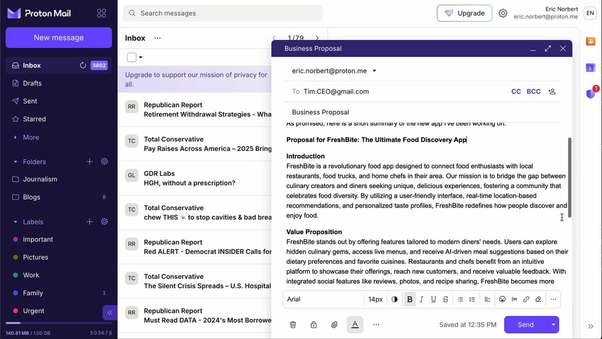 We all know that feeling when you send an email prematurely or with the wrong sign-off. Fret not. With Proton you can unsend emails up to 20 seconds after you've hit send.