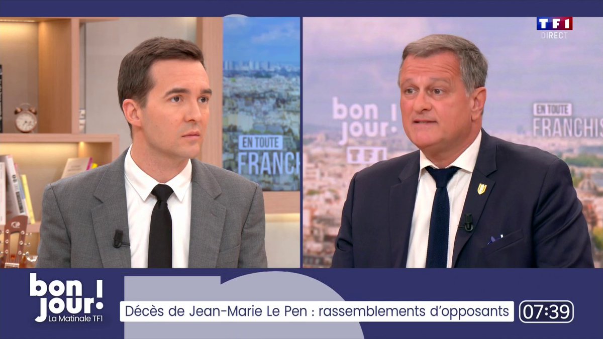 Rassemblements pour "célébrer" la mort de Jean-Marie Le Pen : "C'est les ferments de la guerre civile", Louis Aliot dans #BonjourLaMatinaleTF1 déplore une "chienlit"