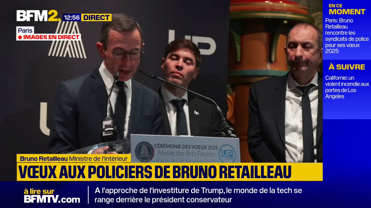 💬"Nous avons bâti une sorte de droit à l’inexécution des peines prononcées" Bruno Retailleau appelle à "changer de politique pénale", lors de ses vœux aux syndicats de police Alliance et Unsa