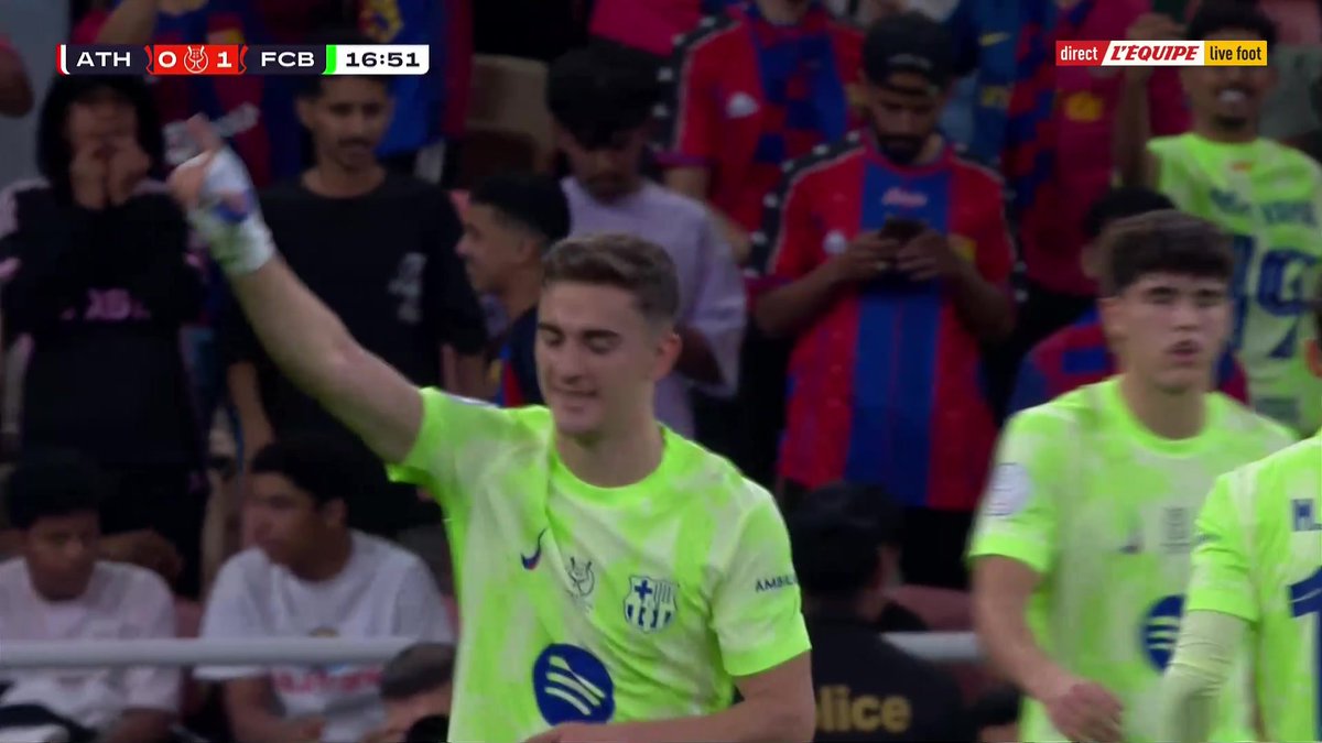 🚨 Gavi ouvre le score pour Barcelone ! 💙❤️ 1-0 après 17 minutes de jeu face à Bilbao en demi-finale de la Super Coupe d’Espagne. 🎥 L'Équipe