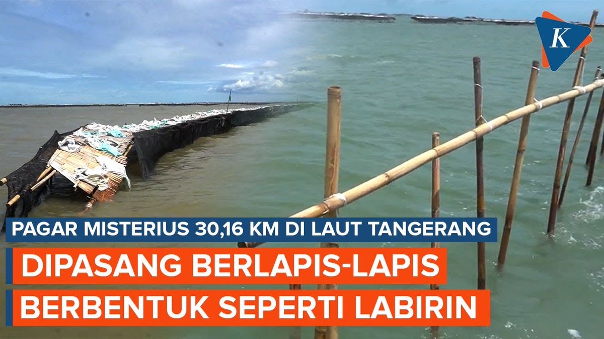 Pagar misterius sepanjang 30,16 kilometer yang membentang dari Desa Muncung hingga Desa Pakuhaji di Kabupaten Tangerang, Banten, dipasang berlapis-lapis. | #PagarLaut #Tangerang #Banten