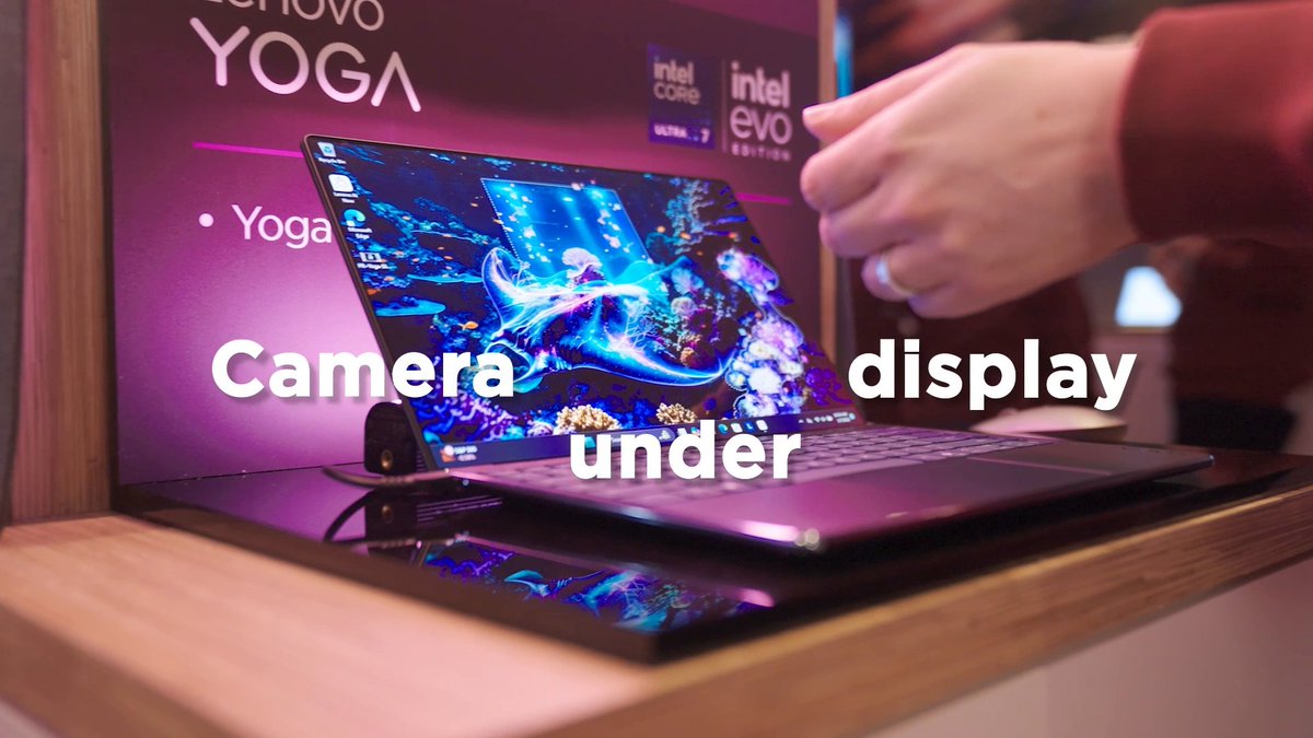 A world first laptop! The Lenovo Yoga Slim 9i powered by #IntelCoreUltra processor, Intel Evo Edition, with its camera-under-display extends your view to an amazing 98% screen-to-body ratio. Learn more: | #LenovoCES #CES2025 #AIPC