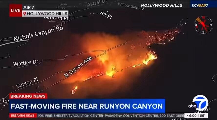 #BREAKING: NEW FIRE IN HOLLYWOOD A new fire broke out in Hollywood near Runyon canyon. It has exploded in size over the past ten minutes. This is really dangerous. Some of you may need to evacuate.
