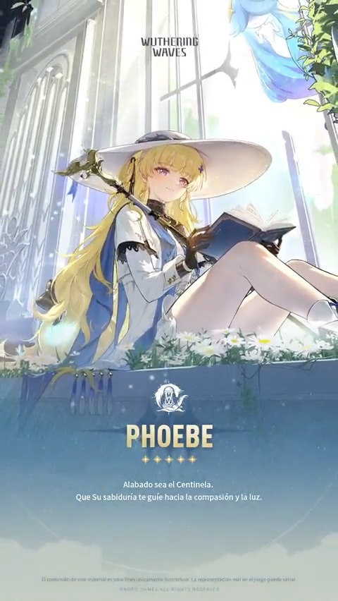 Antropoceno de poslamento: Estrellas Entrelazadas — Phoebe Forte>> Bendiciones radiantes Phoebe entrelaza la luz en intrincados patrones de ondas deslumbrantes. Con cada movimiento elegante, recoge el brillo de la esperanza, moldeándolo en una cálida serenidad que irradia paz y armonía. #WutheringWaves