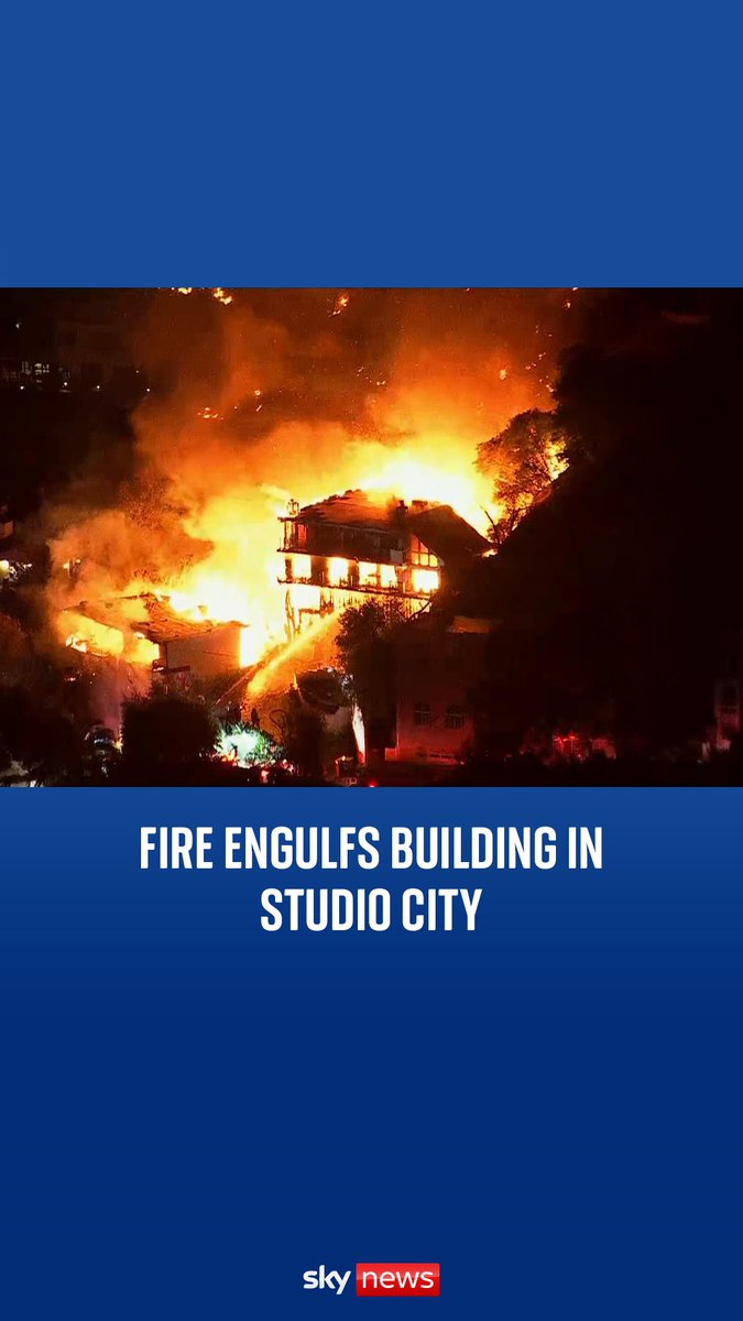 Fire engulfs building in Studio City as California wildfires continue to spread.
