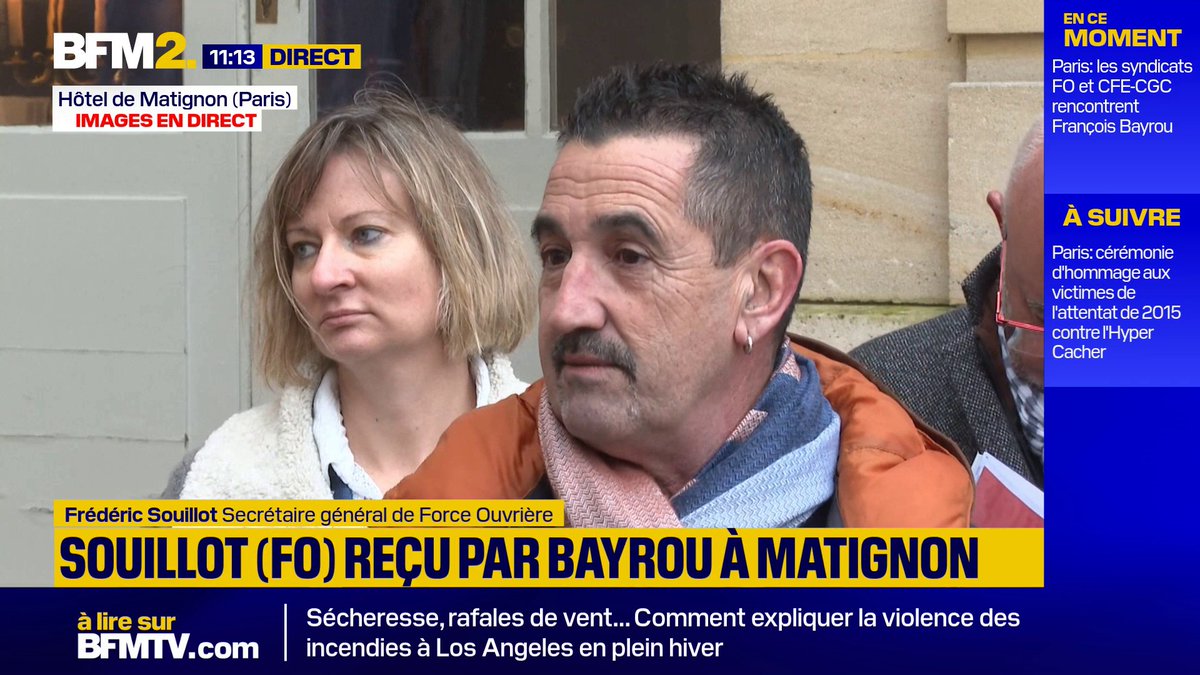 💬"J'ai expliqué à François Bayrou que nous serions toujours opposés à la retraite par points" Frédéric Souillot, secrétaire général Force Ouvrière revient sur son entretien avec le Premier Ministre, à Matignon