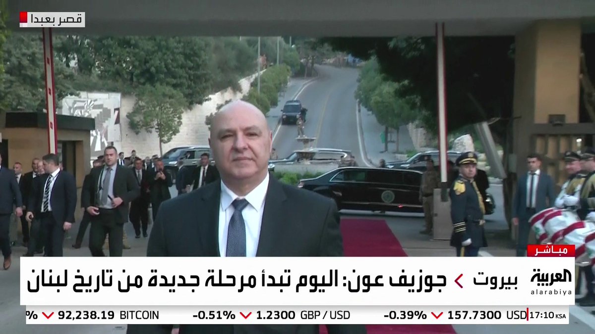 وصول الرئيس اللبناني #جوزيف_عون إلى قصر بعبدا