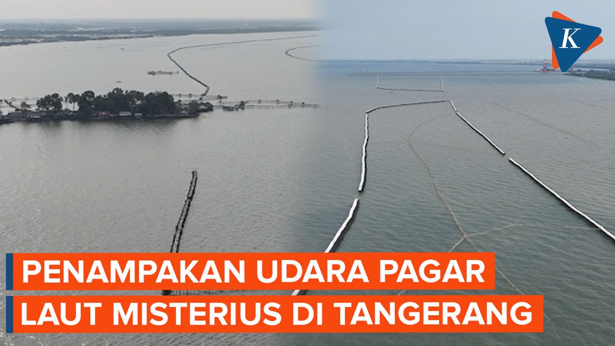 Penampakan Udara Pagar Laut Misterius yang Membentang di Laut Tangerang < #Pagarlaut #Pagarmisterius #Tangerang