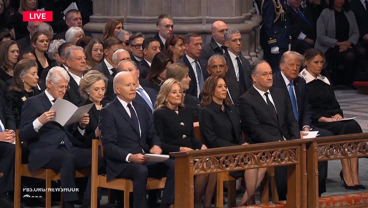 All five living U.S. presidents — Bill Clinton, George W. Bush, Barack Obama, Donald Trump and Joe Biden — are in attendance at the state funeral of former President Jimmy Carter.