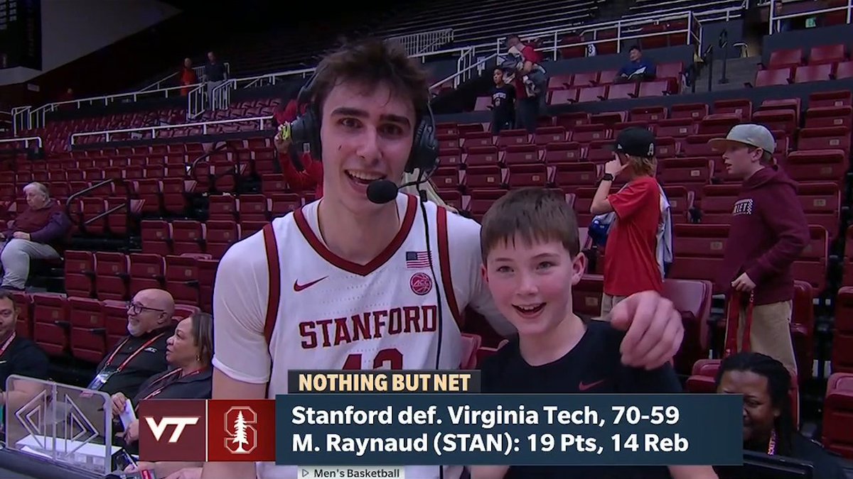 Went from dancing in the stands to getting interviewed by Maxime Raynaud 😂 A moment this Stanford Men's Basketball fan will never forget ❤️