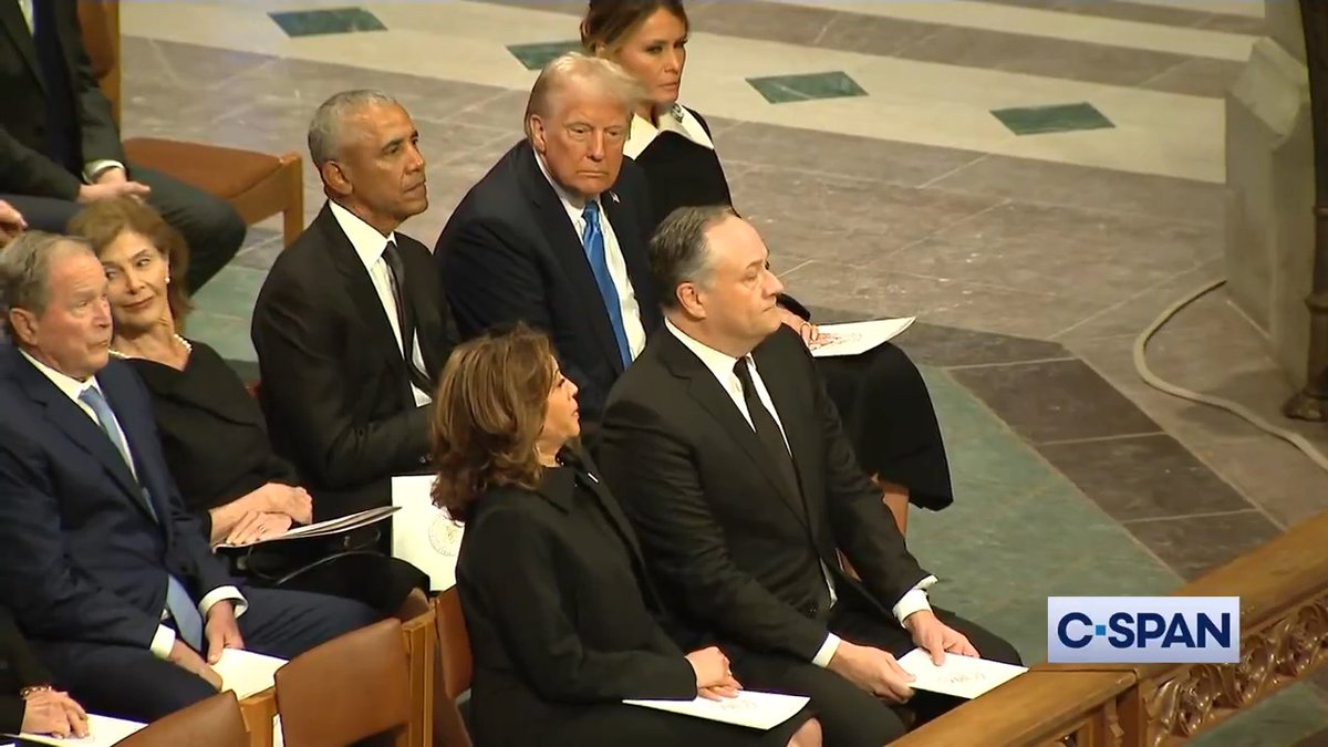 Vice President Kamala Harris appears stone-faced and keeps to herself at the state funeral for Jimmy Carter. She is seated in front of Donald Trump, Obama, Bush and Clinton.