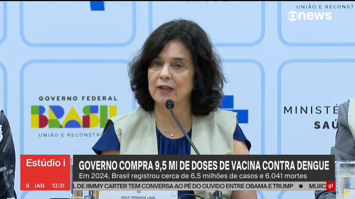 Ministra da Saúde, Nísia Trindade atribuiu o número recorde de casos de dengue a mudanças climáticas. Em 2024, o Brasil teve um recorde histórico, com 6 mil mortes pela doença; ➡ Assista ao #Estúdioi: #GloboNews