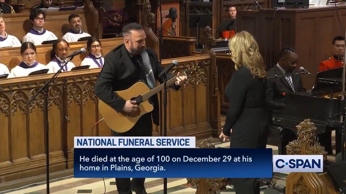 .@GarthBrooks and @TrishaYearwood perform "Imagine" at President Jimmy Carter's State Funeral.