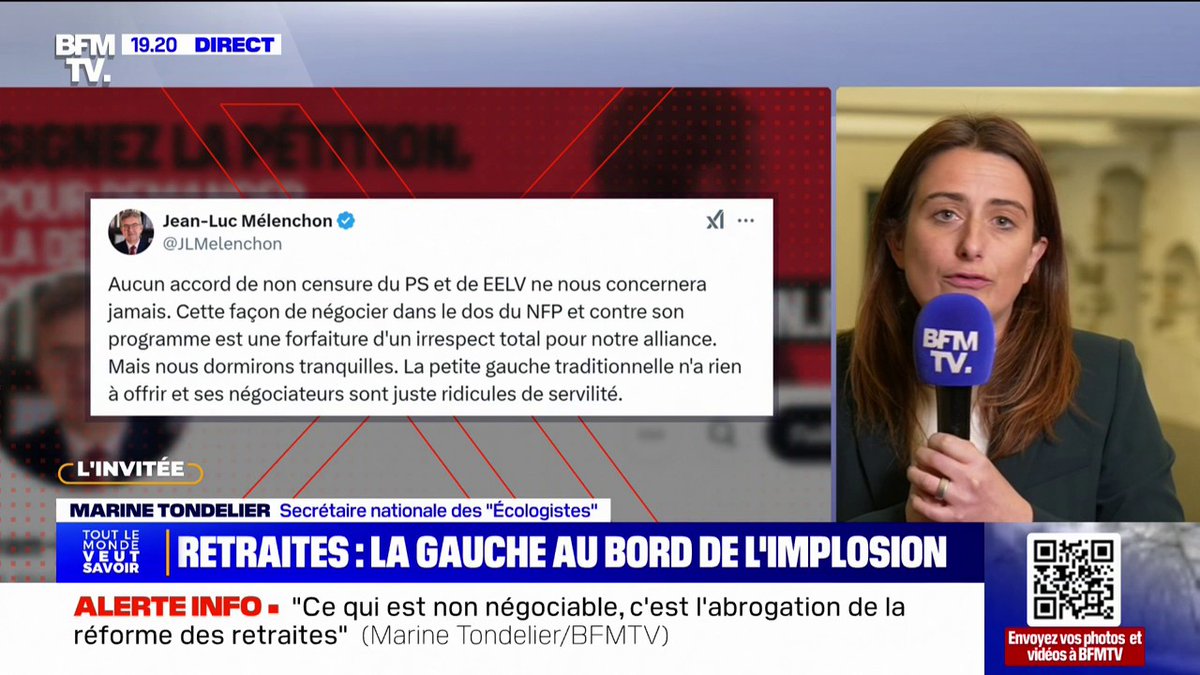 💬 "Je défends les Françaises et les Français les plus vulnérables qui n'ont pas le luxe d'attendre le Grand Soir" ➡ Marine Tondelier (les Écologistes) répond à Jean-Luc Mélenchon