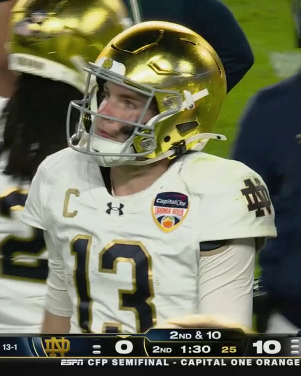 Riley Leonard went into the medical tent for a possible head injury after taking this hit late in the second quarter. Leonard was replaced by backup QB Steve Angeli.